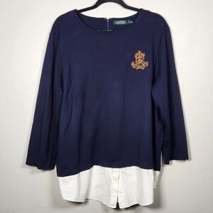 Lauren Ralph Lauren Womens‎ XL Navy White Layered Top Old Money Academia Coastal